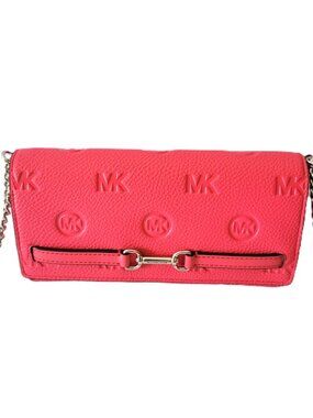 Michael Kors Carson Large Wallet Chain Strap MK Debossed Faux Leather Hibiscus